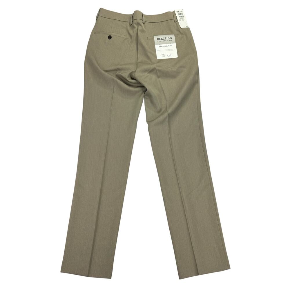 Kenneth Cole Mens Slim Fit Stretch Flat Front Dress Pants Oatmeal Brown 30x32 - Picture 3 of 7